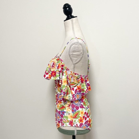 Shein Flounce Cold Shoulder One Piece Floral Bathing Suit NWOT Small Ruching - Picture 5 of 12